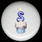 CUPCAKE CANDLE Alphabet LETTER S ~ Ceramic Drawer Knobs Pulls