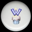 CUPCAKE CANDLE Alphabet LETTER W ~ Ceramic Drawer Knobs Pulls