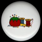 Sewing Quilting PIN CUSHION Thread Tape Measure ~ Ceramic Drawer Knobs Pulls FREE S/H