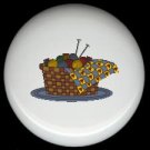 KNITTING NEEDLES and YARN in BASKET ~ Ceramic Drawer Knobs Pulls FREE S/H
