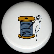 BLUE Thread on Wood Spool with Needle SEWING ~ Ceramic Drawer Knobs Pulls FREE S/H