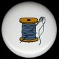 BLUE Thread on Wood Spool with Needle SEWING ~ Ceramic Drawer Knobs Pulls FREE S/H