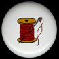 RED Thread on Wood Spool with Needle SEWING ~ Ceramic Drawer Knobs Pulls FREE S/H