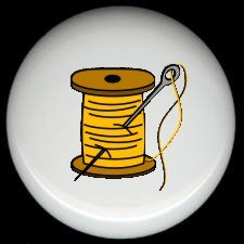 YELLOW Thread on Wood Spool with Needle SEWING ~ Ceramic Drawer Knobs Pulls FREE S/H