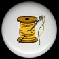 YELLOW Thread on Wood Spool with Needle SEWING ~ Ceramic Drawer Knobs Pulls FREE S/H