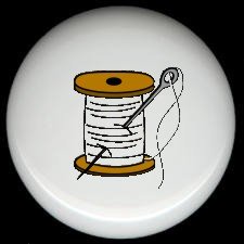 WHITE Thread on Wood Spool with Needle SEWING ~ Ceramic Drawer Knobs Pulls FREE S/H
