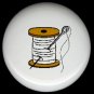 WHITE Thread on Wood Spool with Needle SEWING ~ Ceramic Drawer Knobs Pulls FREE S/H