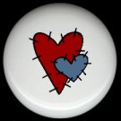 RED & BLUE STITCHED Prim HEARTS ~ Ceramic Drawer Knobs Pulls FREE S/H