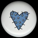 BLUE Polka DoT STITCHED Prim HEART ~ Ceramic Drawer Knobs Pulls FREE S/H