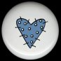 BLUE Polka DoT STITCHED Prim HEART ~ Ceramic Drawer Knobs Pulls FREE S/H