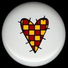 YELLOW and RED CHECKED Prim HEART ~ Ceramic Drawer Knobs Pulls FREE S/H