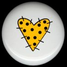 YELLOW and BLACK Polka Dots Prim HEART ~ Ceramic Drawer Knobs Pulls FREE S/H
