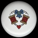WREATH with Wooden Spools SEWING ~ Ceramic Drawer Knobs Pulls FREE S/H