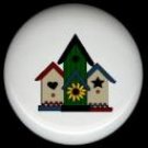 Three COUNTRY BIRDHOUSES Ceramic Knobs Pulls