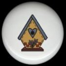 Blue Roof BIRDHOUSE with HEART Ceramic Knobs Pulls