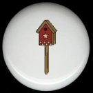RED BIRDHOUSE on a STAKE Ceramic Knobs Pulls