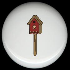 RED BIRDHOUSE on a STAKE Ceramic Knobs Pulls