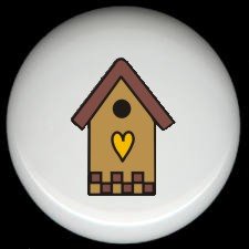 Tan BIRDHOUSE with HEART Ceramic Knobs Pulls