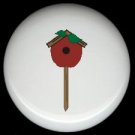 APPLE Shaped BIRDHOUSE on STAKE Ceramic Knobs Pulls