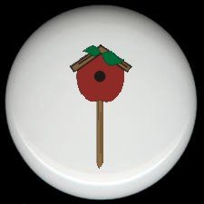 APPLE Shaped BIRDHOUSE on STAKE Ceramic Knobs Pulls