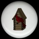 LOG CABIN BIRDHOUSE with CARDINAL Rustic Ceramic Knobs Pulls