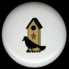 Primitive TAN BIRDHOUSE with CROW  Ceramic Knobs Pulls