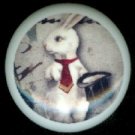 WHITE RABBIT with Red Tie MAGICIAN Gothic Ceramic Drawer Knobs