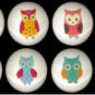 SET of 8 Adorable WHIMSICAL OWLS Ceramic Drawer Knobs Handle Pulls