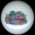 Vintage Design FLOCK of FLAMINGOS Ceramic KNOBS Pulls