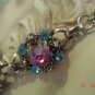 RARE VINTAGE FINE PINK BLUE RHINESTONE STONES CLUSTER DAISY FLOWER WOMENS NECKLACE
