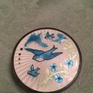 STOLEN FROM ME!  SUPERB ! VINTAGE GUILLOCHE ENAMEL BLUE BIRDS MAKE UP VANITY PURSE COMPACT CASE
