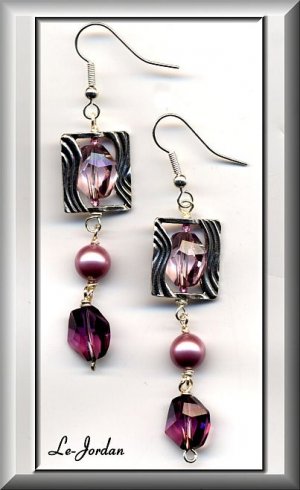 ORIGINAL AMETHYST  CRYSTAL & SILVER EARRINGS  (E-3108)
