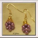 EARRINGS IN GRAPE CLUSTER SHAPE WITH SMOKED PINK COLORED BEADS (E-3084)