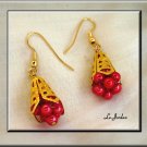 EARRINGS IN GRAPE CLUSTER SHAP WITH RED YELLOW BEADS (E-3083)