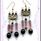 EARRINGS IN PURPLE, BLACK & GOLD TONE (E-3048)