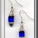 EARRINGS OF SQUARE BLUE COBALT CRYSTAL & SILVER TONE (E-3104)
