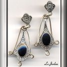 EARRINGS IN BLACK & SILVER TONE (E-3079)