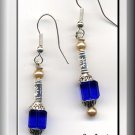 EARRINGS MADE OF SQUARE BLUE COBALT CRYSTAL & SILVERTONE  (E-3103)