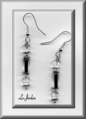 EARRINGS IN BLACK & SILVER TONE (E-3087)