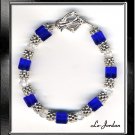 BRACELET MADE OF SQUARE COBALT BLUE CRYSTALS AND SILVER TONE (B-1101)