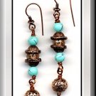 GORGEOUS TURQUOISE AND COPPER, EARRINGS  (E-3107)