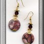 RED PICTURE JASPER & GOLD TONE EARRINGS (E-3126)