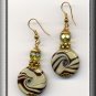 TAFFY TIGER SWIRL LAMPWORK BEADS & GOLD TONE EARRINGS (E-3127)