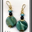 TEAL MOP SHELL COIN BEADS & GOLD TONE EARRINGS (E-3128)
