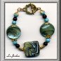 TEAL MOP SHELL COIN BEADS & GOLD TONE BRACELET (B-1118)