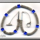 NECKLACE MADE OF SQUARE COBALT BLUE CRYSTALS AND SILVER TONE (N-2150)