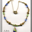 COLORFUL ELEGANT NECKLACE WITH TEARDROP SHAPE LAMPWORK GLASS PENDANT(N-2154)