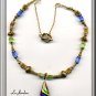COLORFUL ELEGANT NECKLACE WITH TEARDROP SHAPE LAMPWORK GLASS PENDANT(N-2154)