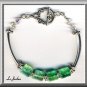 CUTE BRACELET IN CRACKLE GREEN GLAS, CRYSTAL & SILVER TONE COMPONENETS (B-1121)