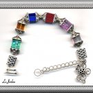 COLORFUL BRACELET IN CRYSTAL CUBES & SILVER TONE COMPONENETS (B-1123)